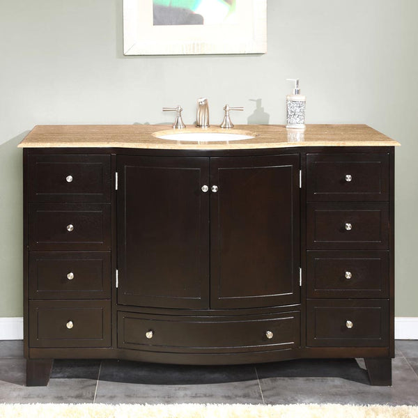 55 in. W x 22 in. D Vanity in Dark Espresso with Stone Vanity Top in Travertine with White Basin - Gifts for You 'n Me