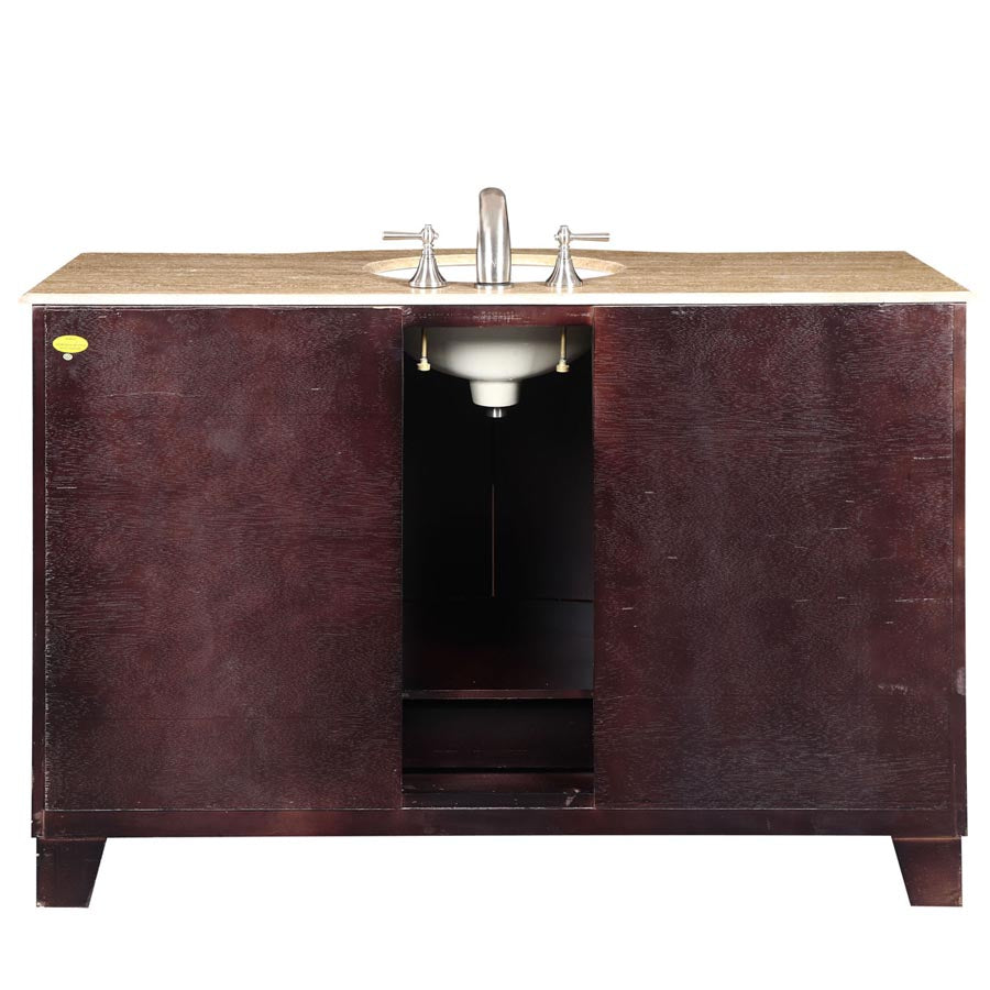 55 in. W x 22 in. D Vanity in Dark Espresso with Stone Vanity Top in Travertine with White Basin