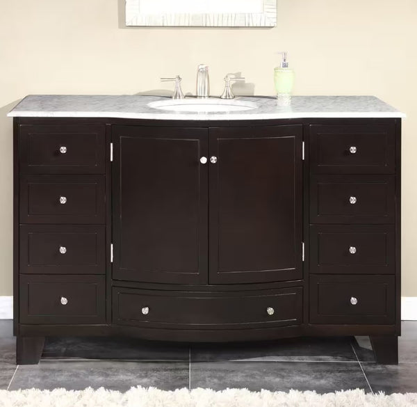 55 in. W x 22 in. D Vanity in Dark Espresso with Marble Vanity Top in Carrara White with White Basin - Gifts for You 'n Me