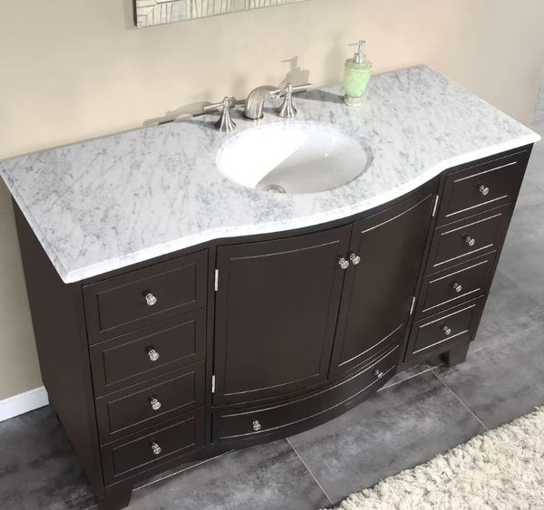 55 in. W x 22 in. D Vanity in Dark Espresso with Marble Vanity Top in Carrara White with White Basin - Gifts for You 'n Me