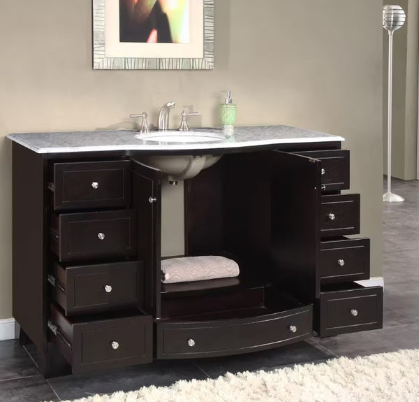 55 in. W x 22 in. D Vanity in Dark Espresso with Marble Vanity Top in Carrara White with White Basin - Gifts for You 'n Me