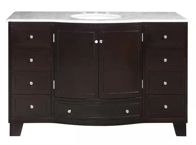 55 in. W x 22 in. D Vanity in Dark Espresso with Marble Vanity Top in Carrara White with White Basin