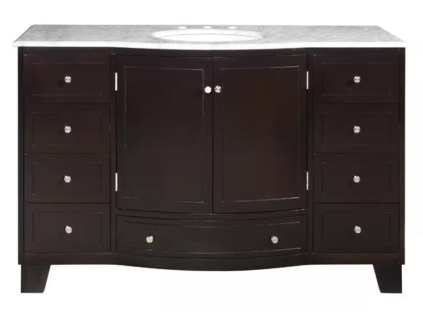 55 in. W x 22 in. D Vanity in Dark Espresso with Marble Vanity Top in Carrara White with White Basin - Gifts for You 'n Me