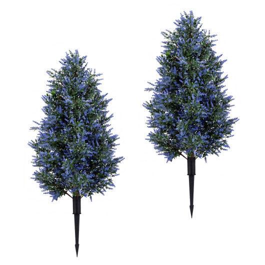 2 Pack 3.3 ft Artificial Lavender Topiary Trees with Ground Spikes for Indoor Outdoor