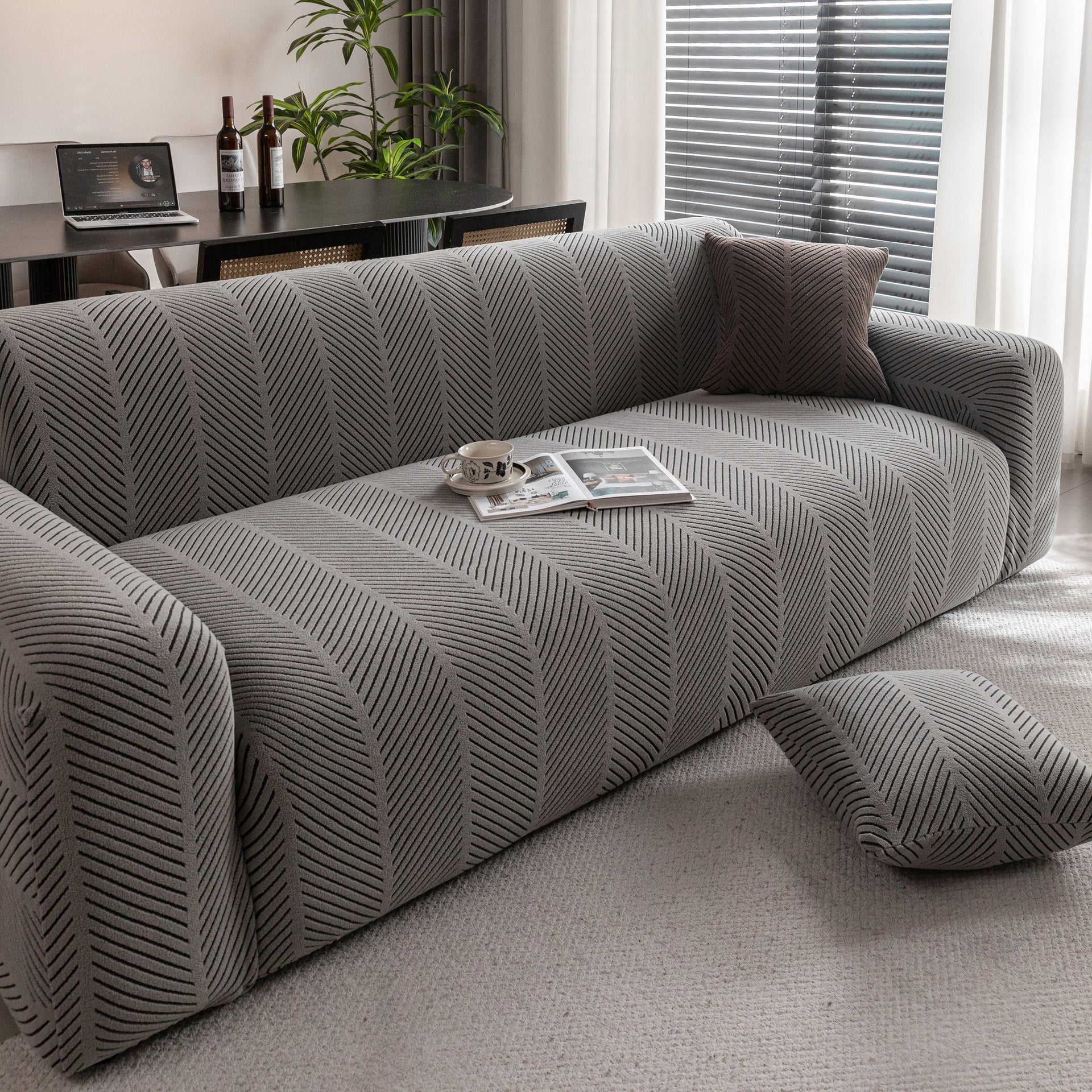 High Stretch Chevron Sofa Cover, Soft Washable Textured Jacquard Slipcover for Couch