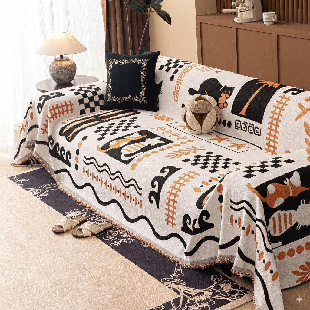 Boho Chic Woven Throw Blanket for Couch, Washable Couch Cover for Pets, Dogs, Cats