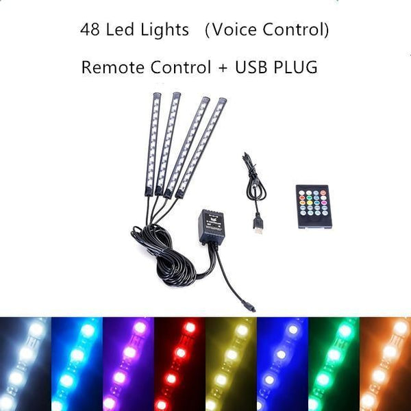Lights LED Car Strip Lights with Two-Line Waterproof Design RGB LED Strip Light With USB Wireless Remote Music Control Multiple Modes For Auto Car