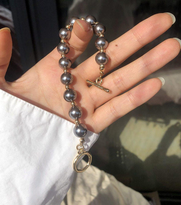 New Handmade Imitation Pearls Gold Metal Link Chain Bracelets for Women Girl Summer Party Luxury Jewelry Gift