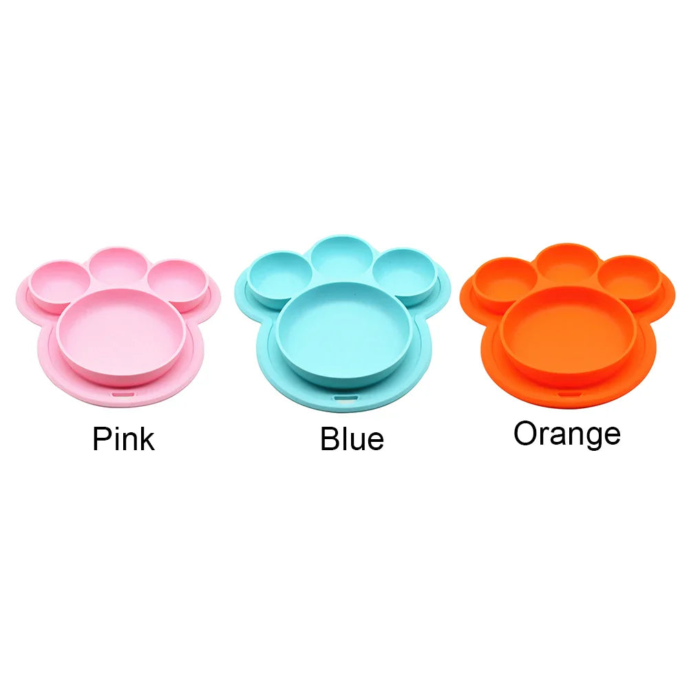 Kids Food-grade Silicone Home Dinner Dish Baby Plate Tableware Bear Paw Shape Children Training Cartoon Bowls Suction Toddler