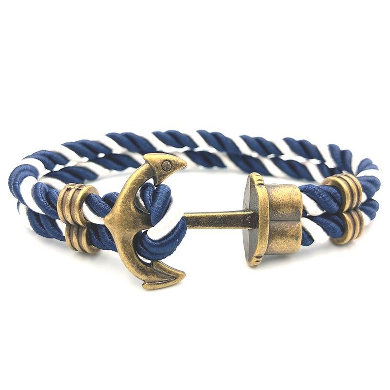 Luxury Modern Handmade Stainless Stell Men Anchor Bracelet made of Nylon in Navy Blue Color For Man