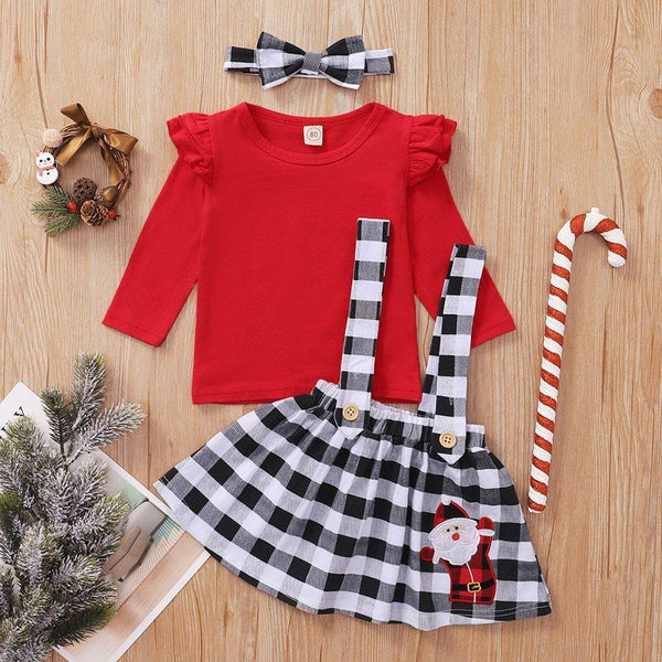 Cute Outfits Autumn Winter Plaid Suspender  Christmas Dress Clothing  Kids Girls Skirts
