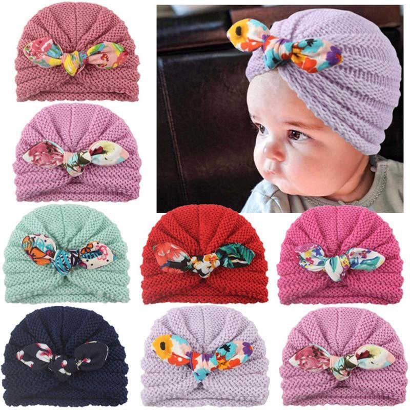 New  Handmade Cotton Girl Hat Autumn Winter Baby Boy Girl Hat Colorful Bow Elastic Cute Baby Turban In Elegant Design