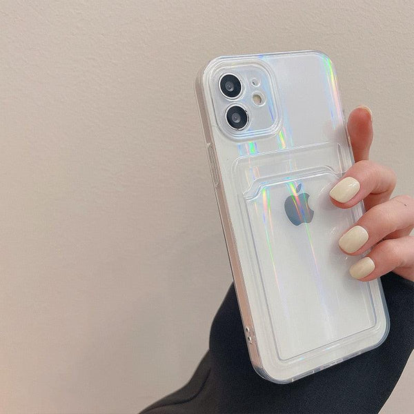 Transparent  Card Holder Silicone Case For iPhone 14 13 11 12 Pro Max Mini X S XR 8 7 Plus Lens Protection Cover Clear Protective Case with Card Slot Slim Drop Resistant Soft Bumper Cute Pocket Cover