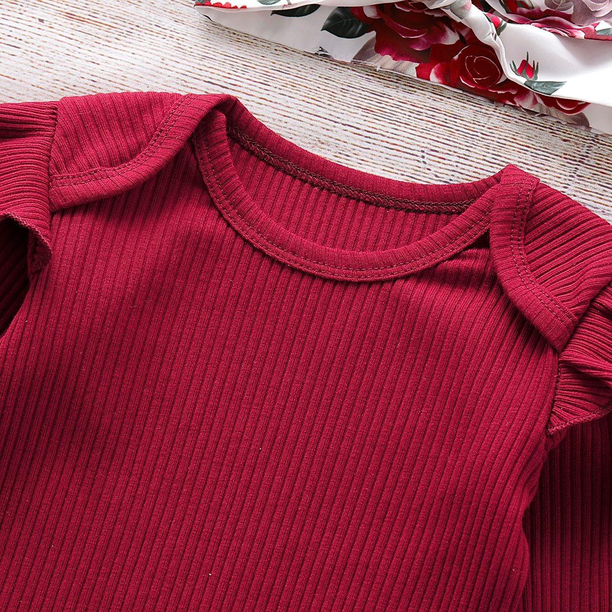 Newborn Baby Girl Clothes Knitting Cotton Long Sleeve  Tops Flower Print Long Pants Headband