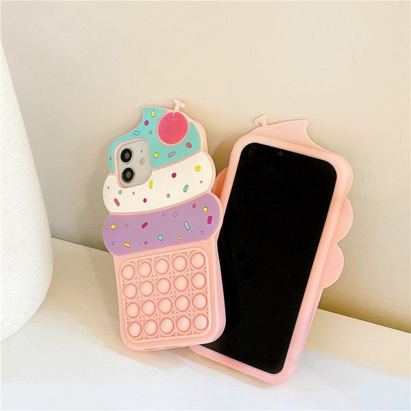 3D Delicious Cherry Ice Cream Silicone Phone Case For iphone 13 12 11 Pro Max Xs Xr 7 8 Plus X Se finger bubble game soft cover 3D Cartoon Cupcake Shape Soft Silicone Full Protection Shockproof Case