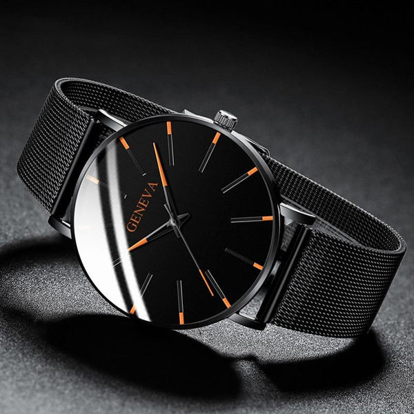 Minimalist Men's Fashion Ultra Thin Watch Simple Men Business Stainless Steel Mesh Belt Quartz Watch Relogio Masculino