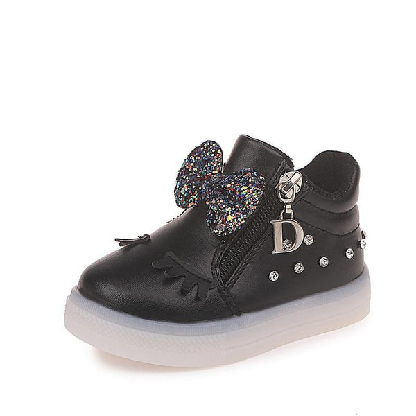 New Fashion Children Glowing Shoes Princess Bow Girls Led Shoes Spring Autumn Cute Baby Sneakers Shoes