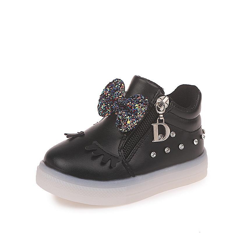New Fashion Children Glowing Shoes Princess Bow Girls Led Shoes Spring Autumn Cute Baby Sneakers Shoes