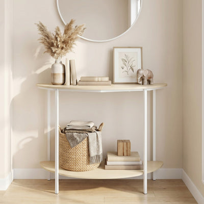 Half Moon Console Table 40 inch 2-Tier Entryway Table with Storage Shelf-Oak