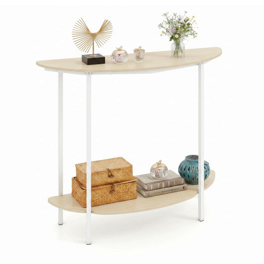 Half Moon Console Table 40 inch 2-Tier Entryway Table with Storage Shelf-Oak