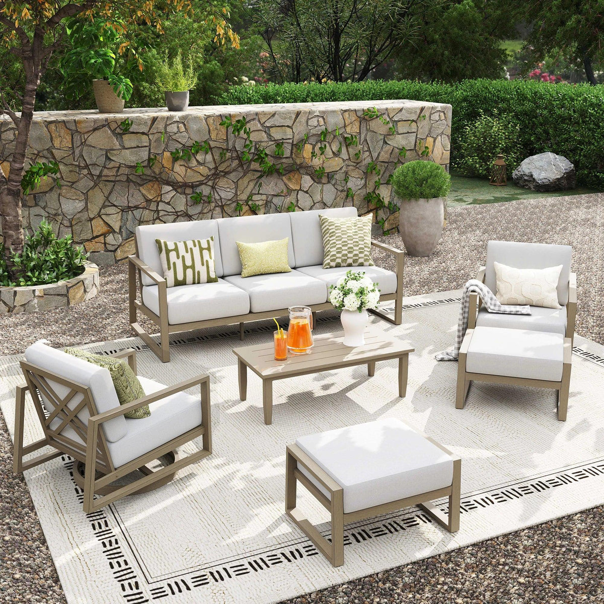 Hamarto 6 Pieces Aluminum Patio Swivel Chair Set With Ottoman