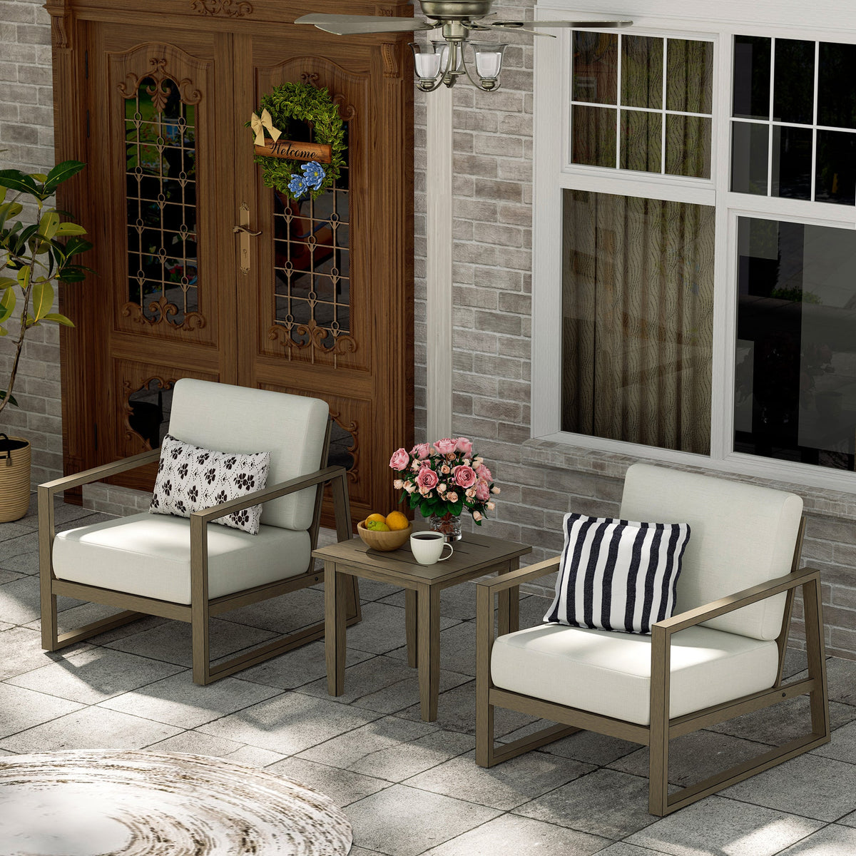 Hamarto 2 Person Aluminum Patio Conversation Set With Side Table