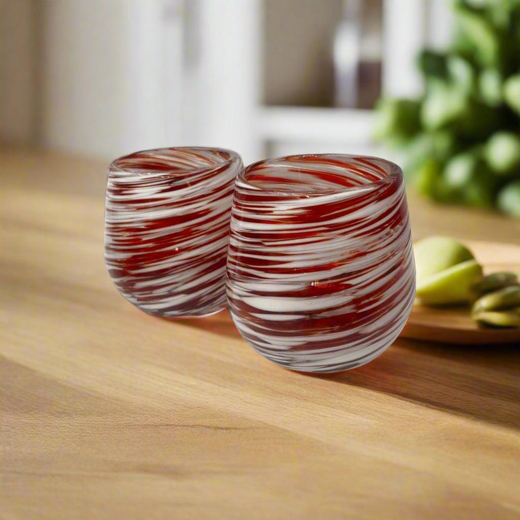Red Swirl Stemless Wine Glass | Hand-Blown Mexican Glassware