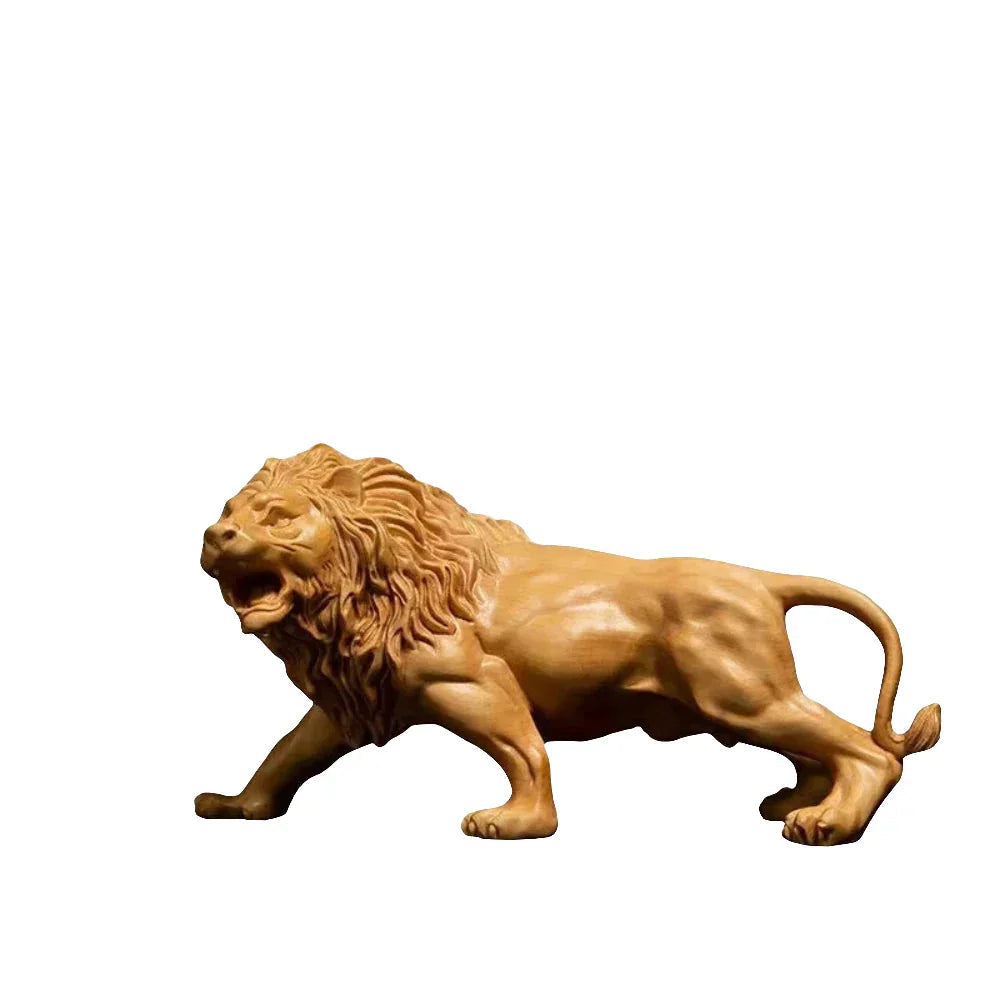 Hand Carved Wooden Lion Sculpture Decorative Figurine