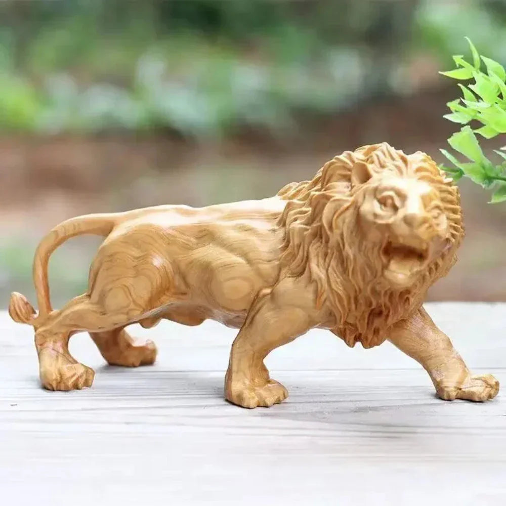 Hand Carved Wooden Lion Sculpture Decorative Figurine