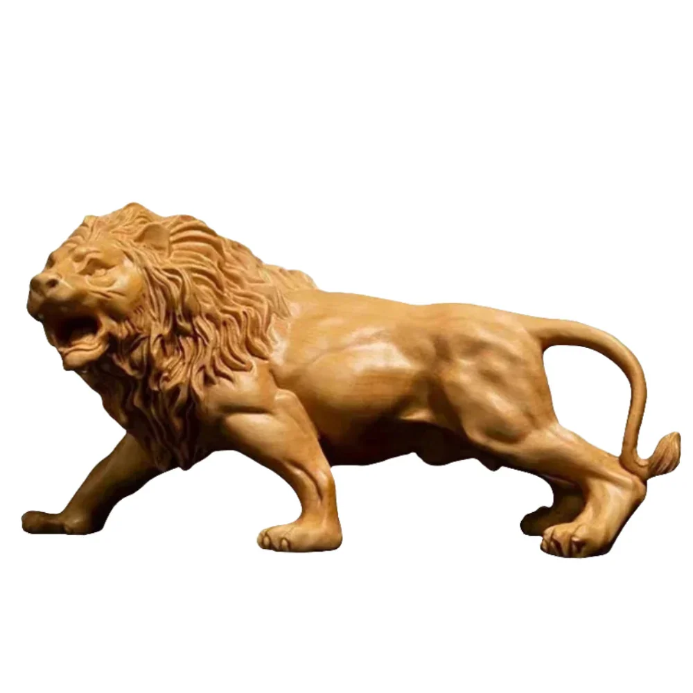 Hand Carved Wooden Lion Sculpture Decorative Figurine