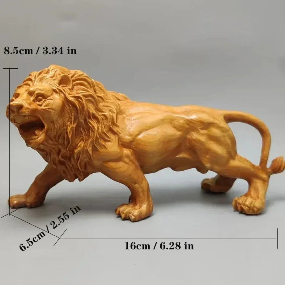 Hand Carved Wooden Lion Sculpture Decorative Figurine