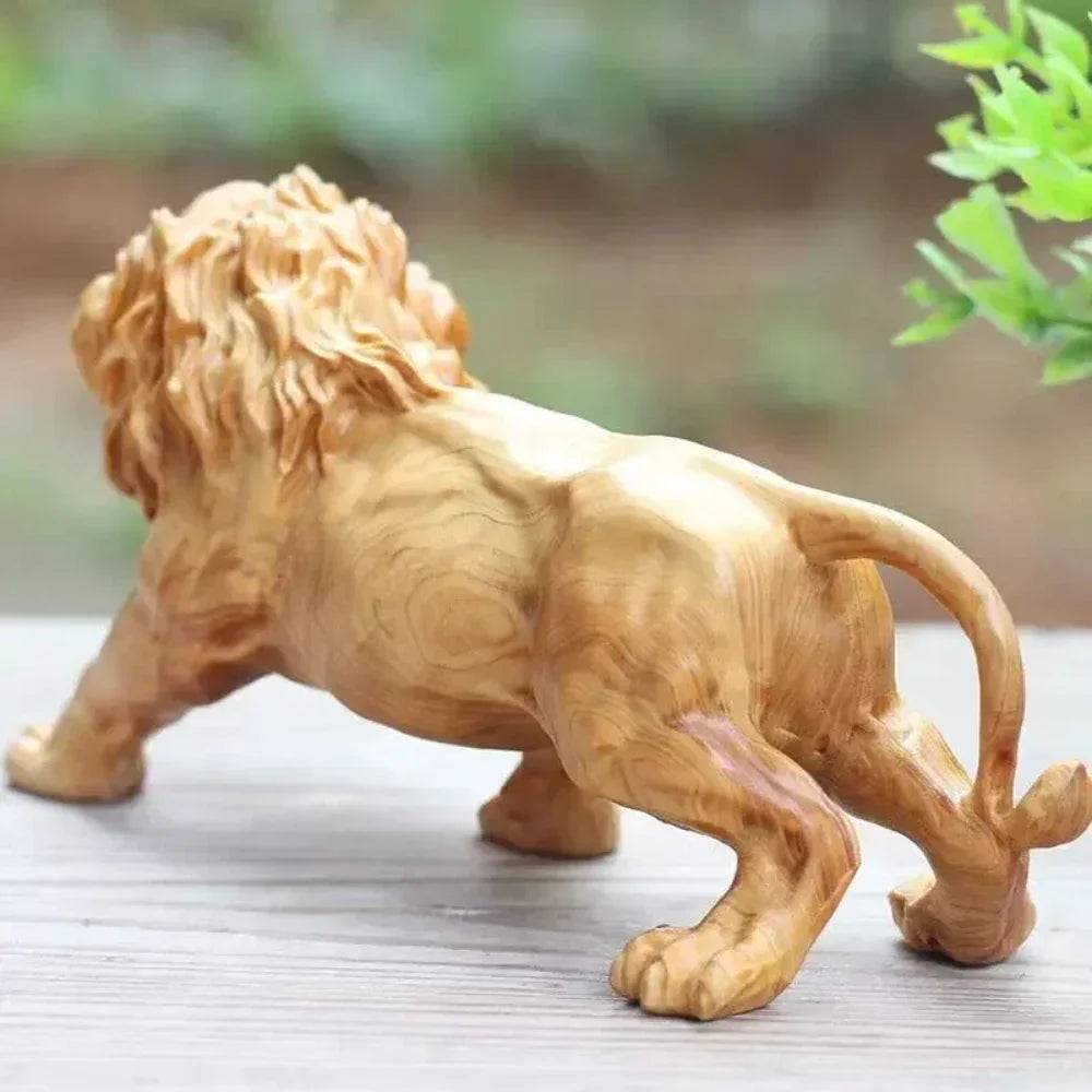 Hand Carved Wooden Lion Sculpture Decorative Figurine