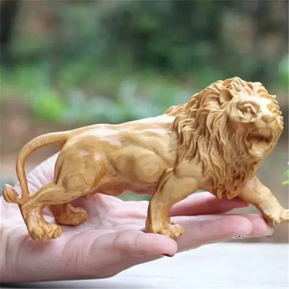 Hand Carved Wooden Lion Sculpture Decorative Figurine