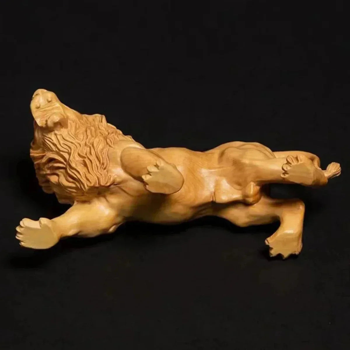 Hand Carved Wooden Lion Sculpture Decorative Figurine
