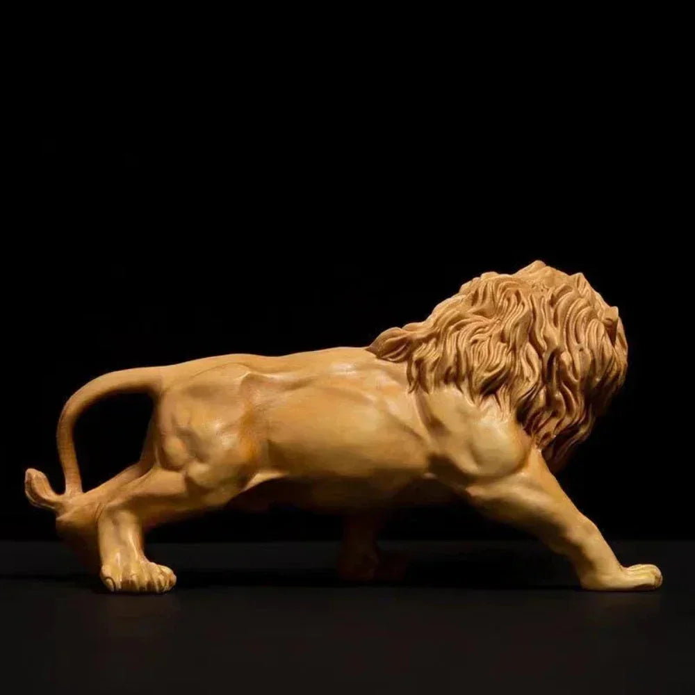 Hand Carved Wooden Lion Sculpture Decorative Figurine