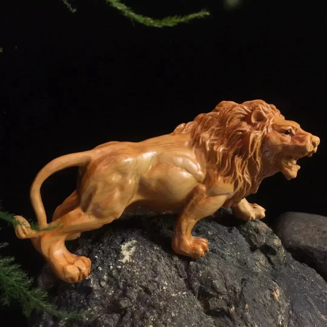 Hand Carved Wooden Lion Sculpture Decorative Figurine