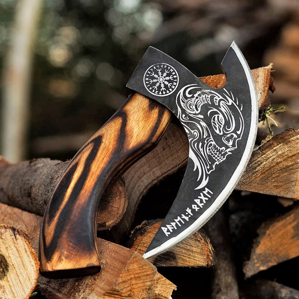 Custom Hand-Engraved Pizza Axe with 8-Inch J2 Steel Blade and Wooden Handle