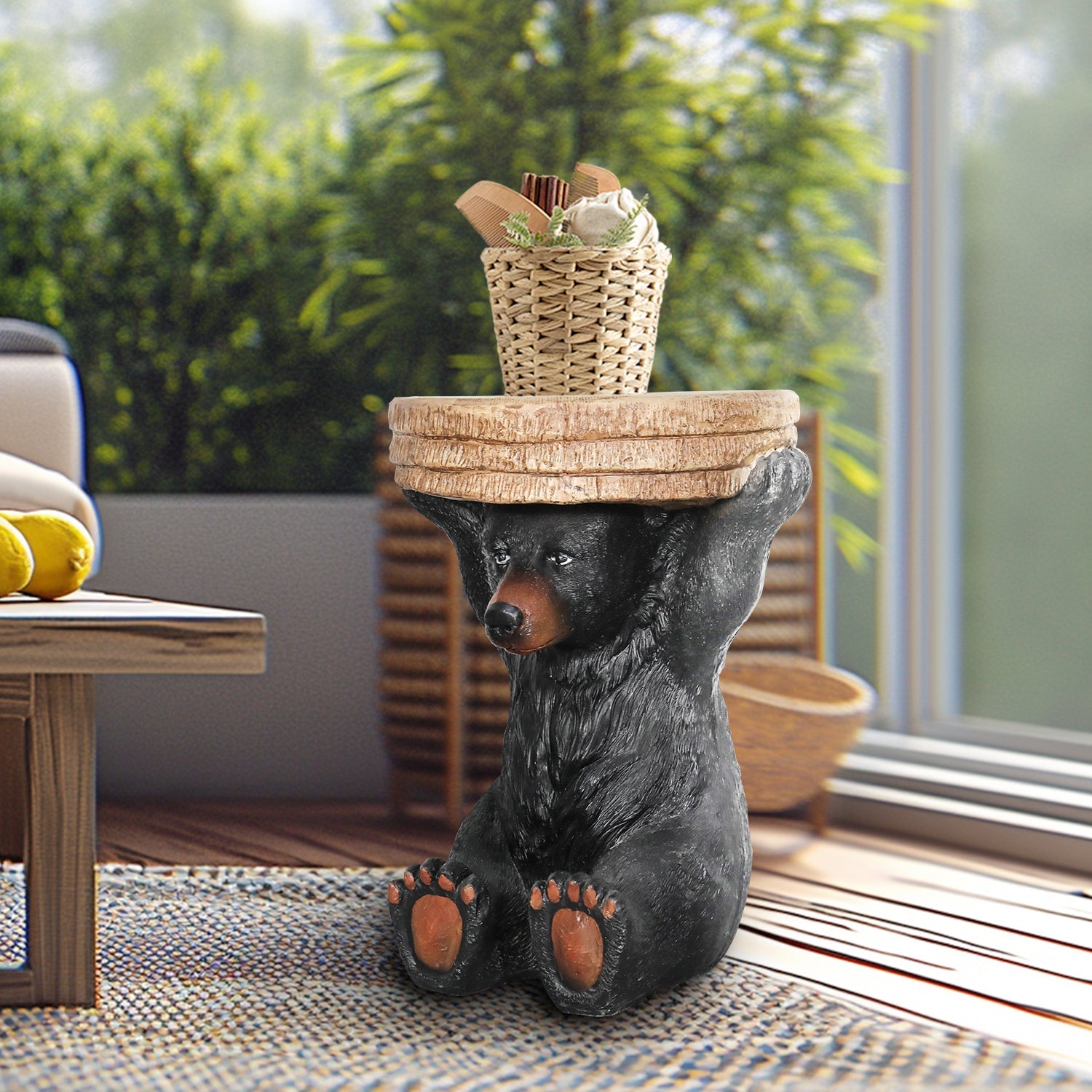 Concrete Outdoor Side Table Bear Holding Top 15 Inch