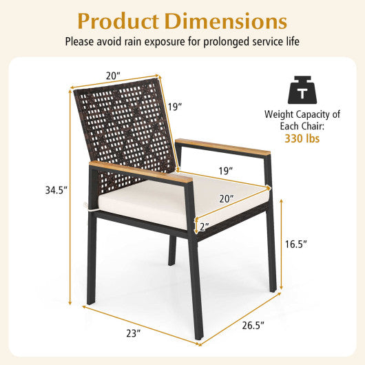 Hand-Woven PE Patio Dining Chairs Set of 4 with Acacia Wood Armrests for Yard-Beige