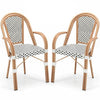 Hand-Woven PE Wicker Outdoor French Bistro Chairs Set of 2-White - White