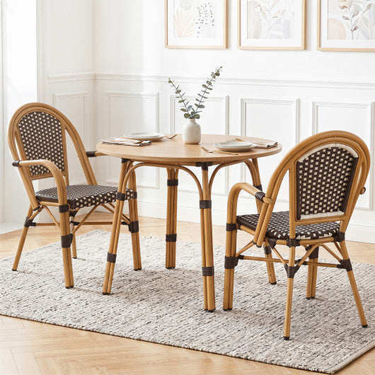Hand-Woven PE Wicker Outdoor French Bistro Chairs Set of 2-Brown