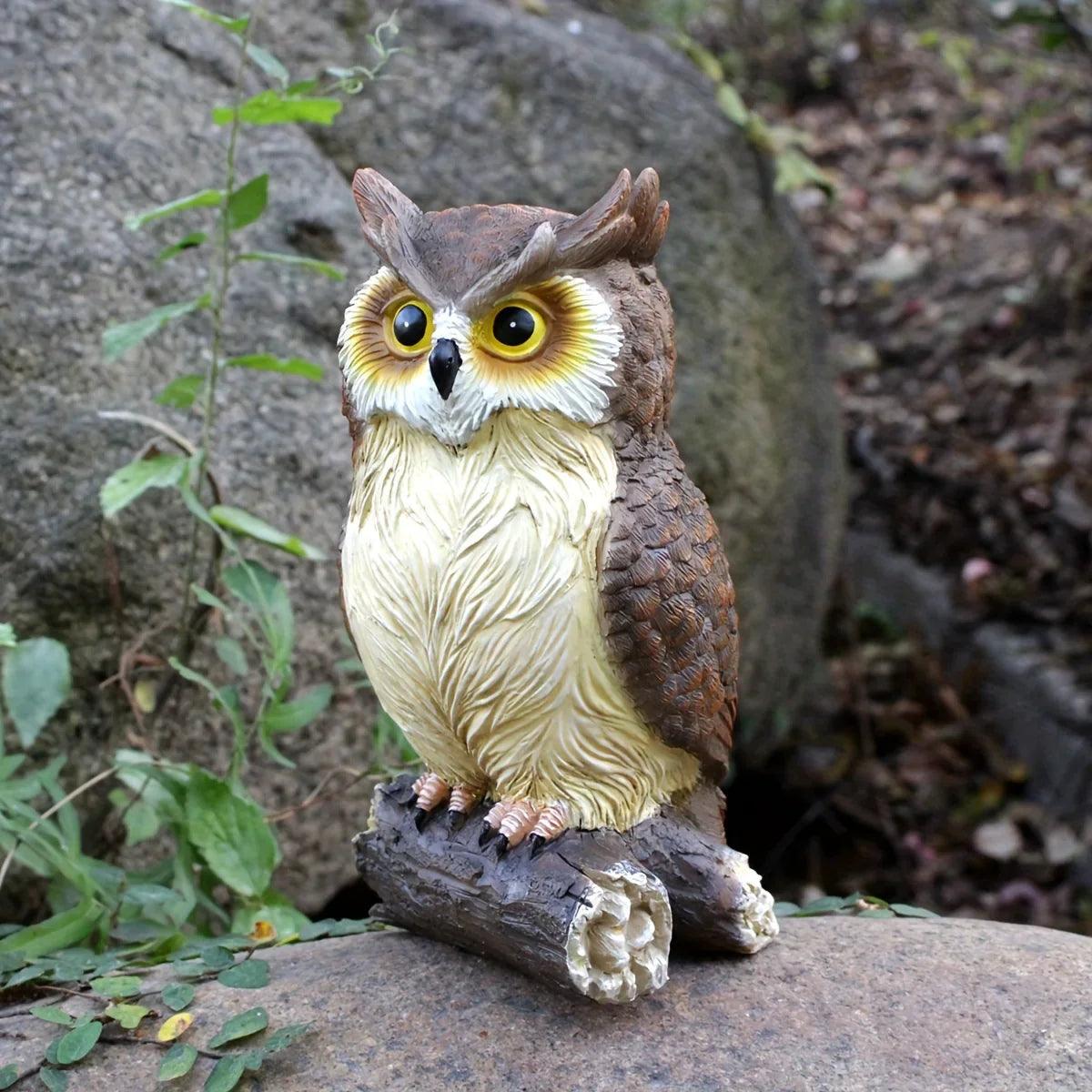Handcrafted Owl Statue Garden Decor - Rustic Outdoor Sculpture