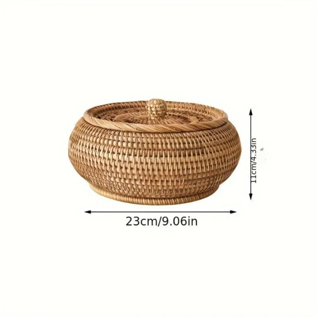 Handcrafted Rattan Storage Basket with Lid for Tea and Snacks