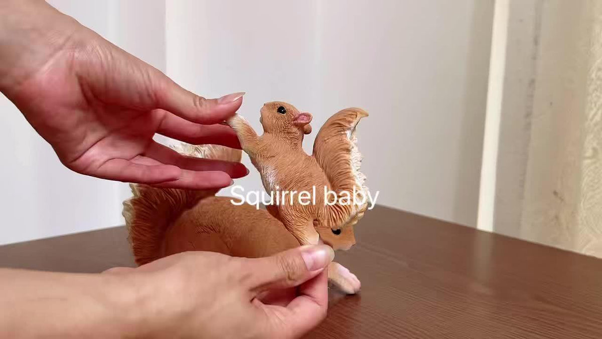 Handcrafted Realistic Mother and Baby Squirrel Climbing Garden Statue