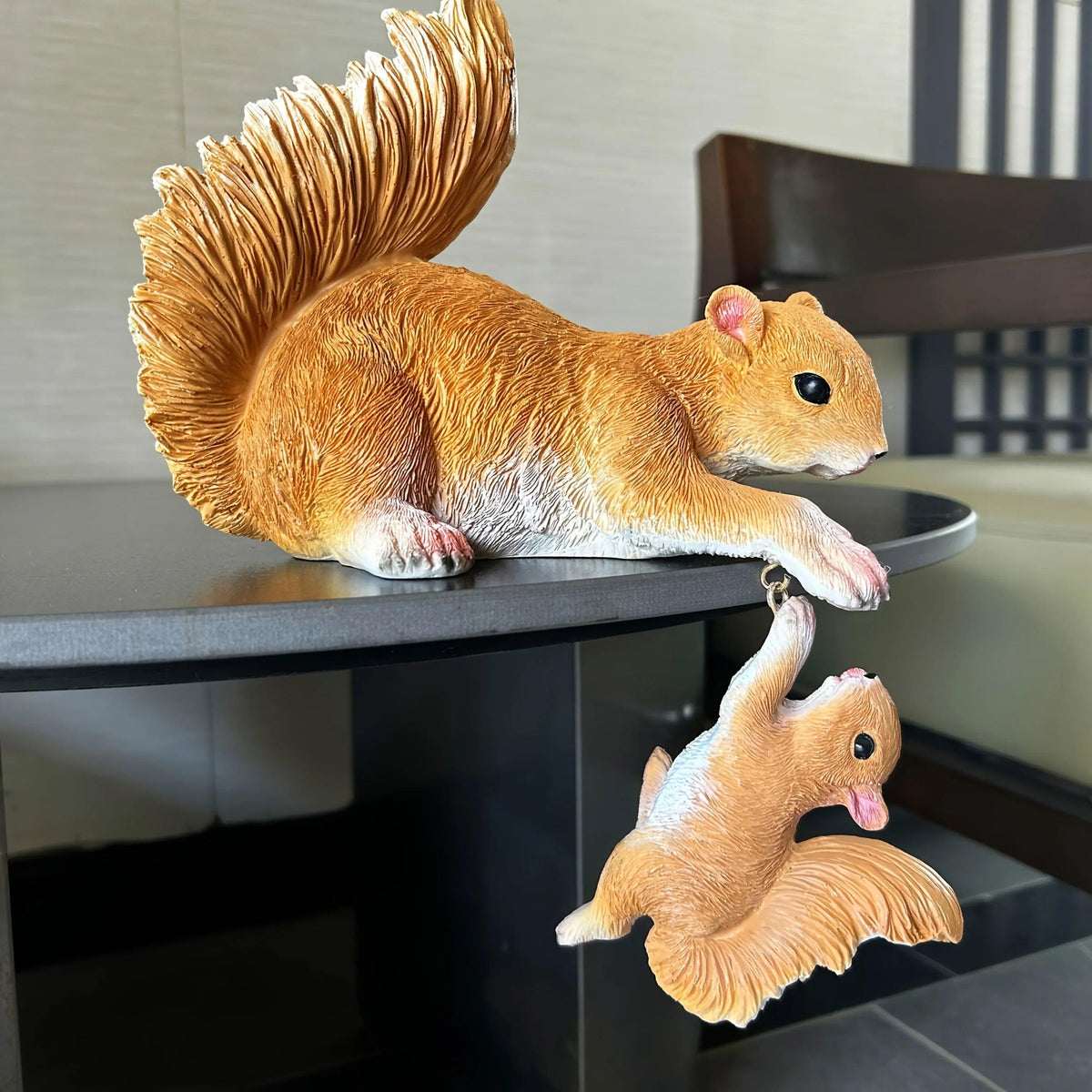 Handcrafted Realistic Mother and Baby Squirrel Climbing Garden Statue