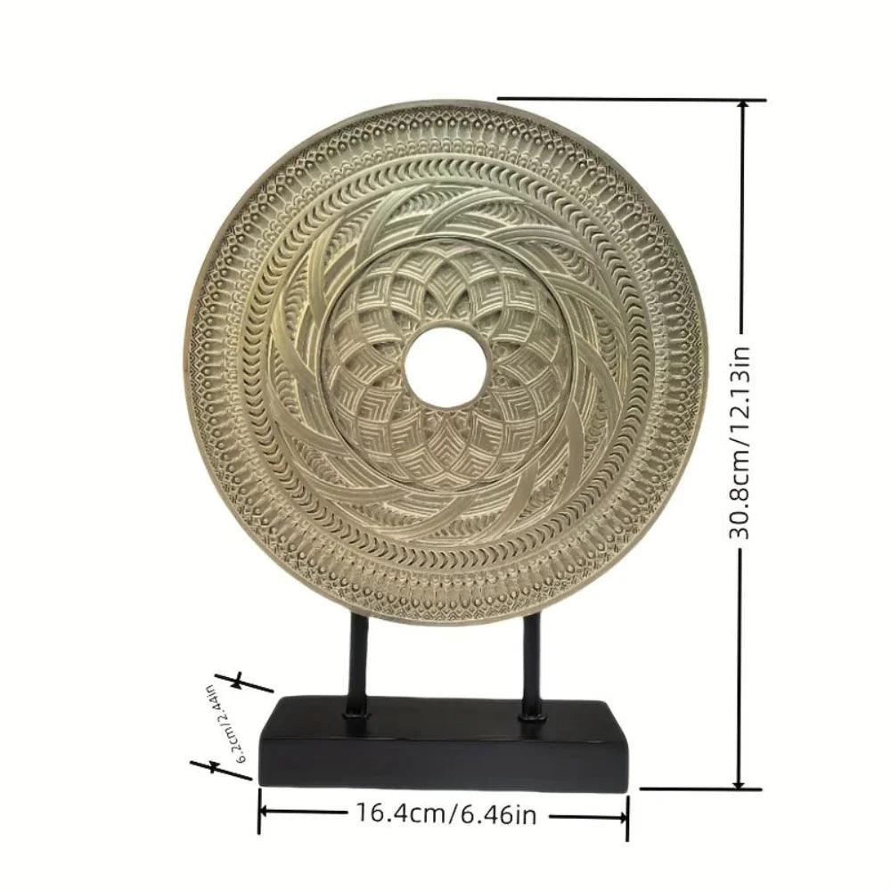 Handcrafted Round Wooden Decorative Disc Sculpture with Stand