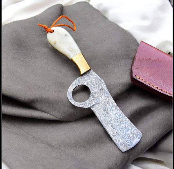 Handcrafted Western Belt Knife – Damascus Steel & Camel Bone with Leather Sheath