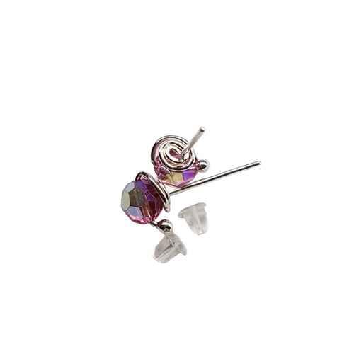 Handmade Sculpted 6mm Silver Spiral Crystal Stud Earrings