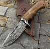 🔥 Handmade Damascus Steel Hunting Knife – Rosewood Handle & Damascus Guard + Leather Sheath