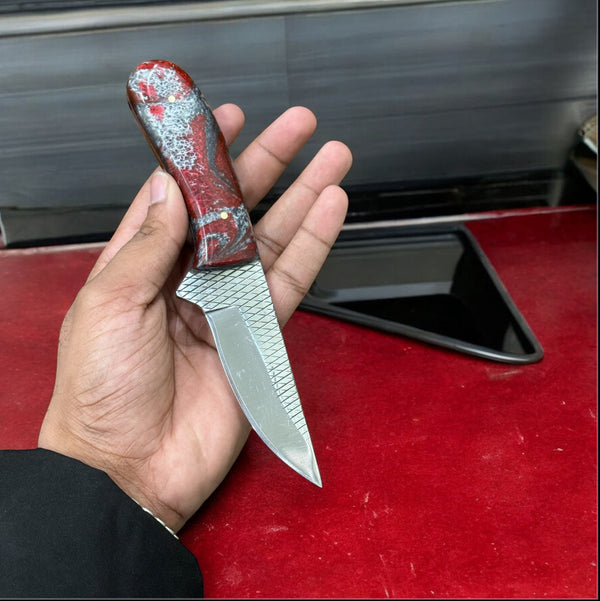 Handmade Ranch Cowboy Knife – Rasp Steel Blade with Resin Handle & Leather Sheath